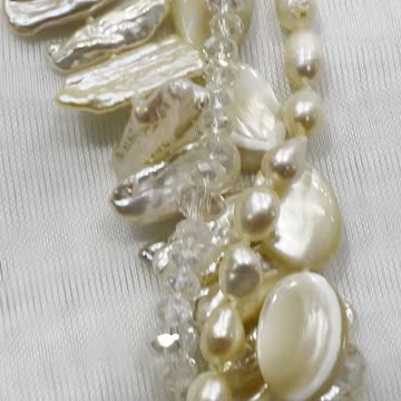 Handmade + Knotting Unique 18” Necklace with Freshwater Pearl, Mother of Pearl