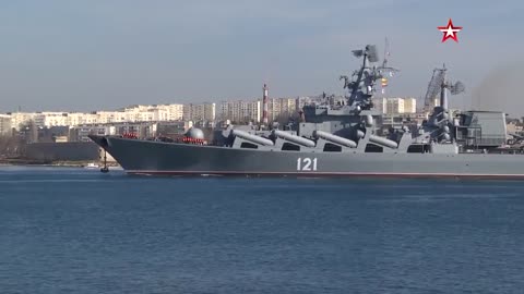 The Black Sea Fleet's flagship the Moskva Project 1164 cruiser