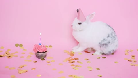 Cute bunny wearing a party hat