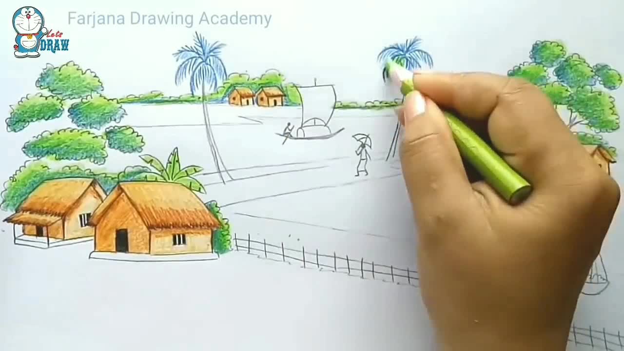 How to draw a scenery of beautiful nature / landscape step by step