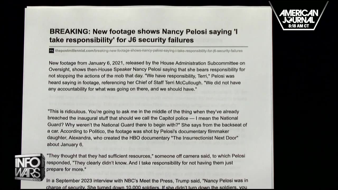 Nancy Pelosi Admits On Tape That J6 Security Failure Was Her Fault