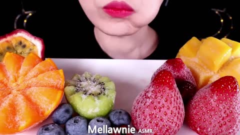 ASMR FROZEN FRUITS, BERRIES, MANGO, KIWI, GRAPE, DRAGON FRUITS etc. EATING SOUNDS MUKBANG