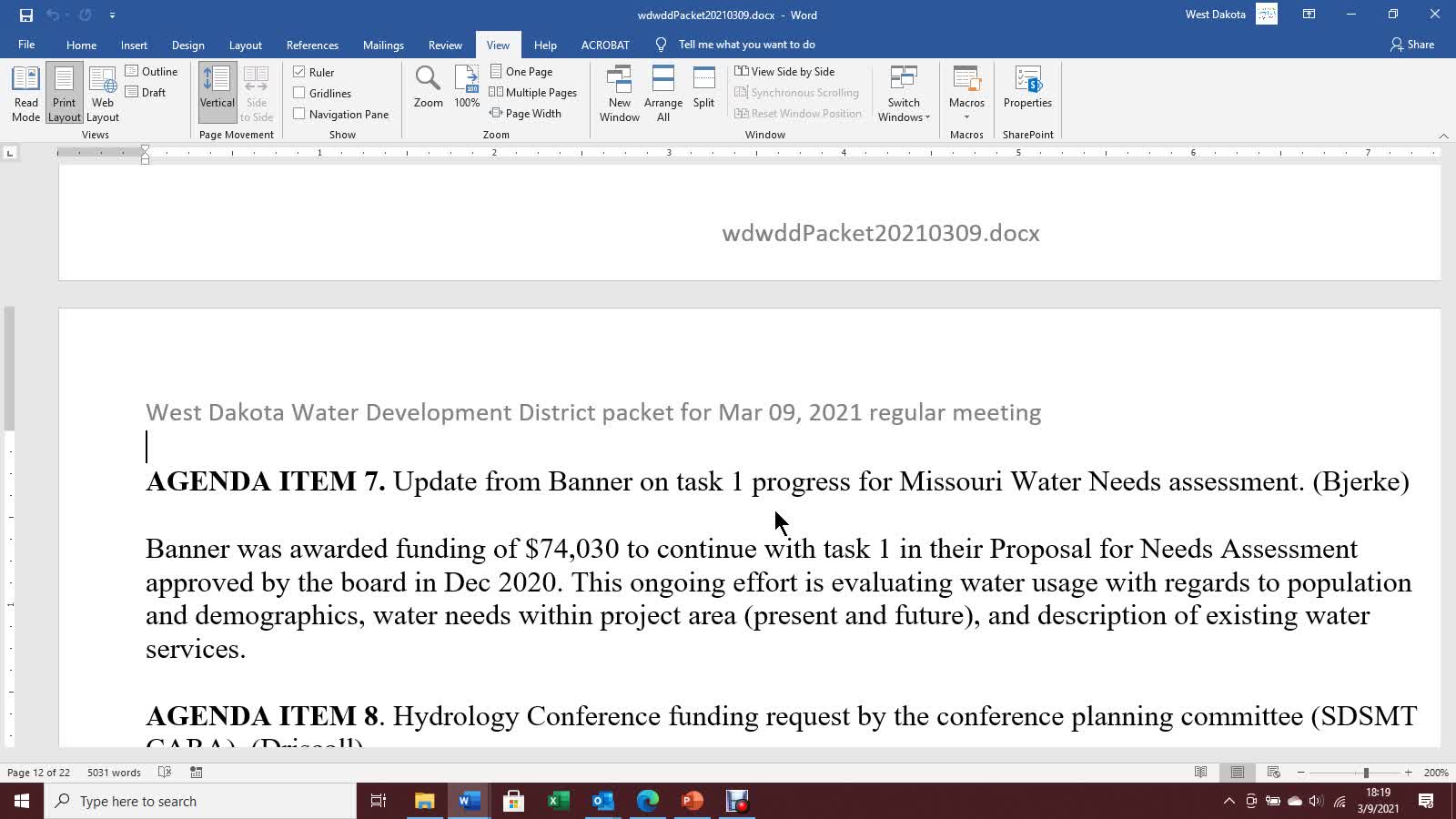 West Dakota Water Development District Regular Board Meeting 9 Mar 2021