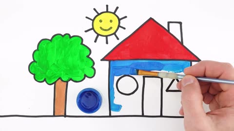 Drawing House form Shapes, easy acrylic painting for kids | Art and Learn