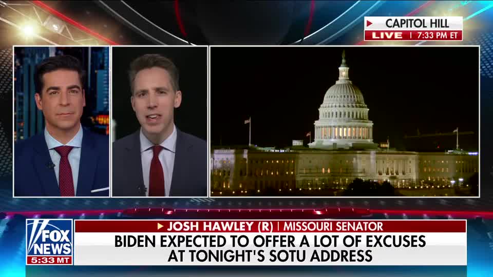 Jesse Watters 3-1-2022- Hawley Biden's State of the Union address will be 'theater'