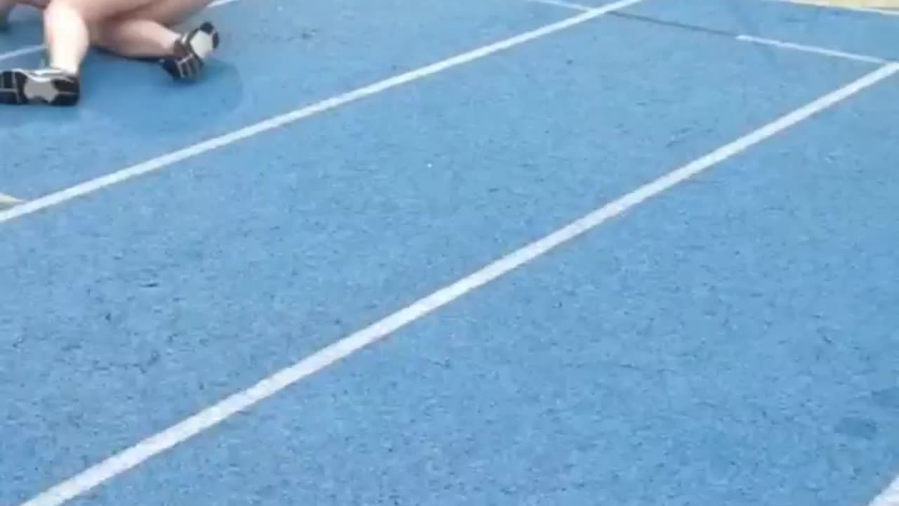 2 chicks mess around with hurdles and one regrets it