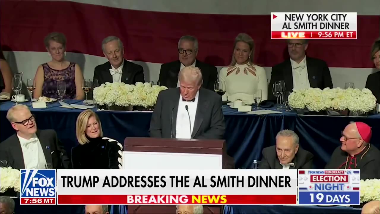 President Donald Trump roasts Tim Walz at Al Smith Charity dinner. Says he will say he was here.