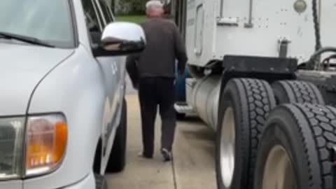 The trucker surprises the 94-year-old grandfather with his epic new truck, find out why