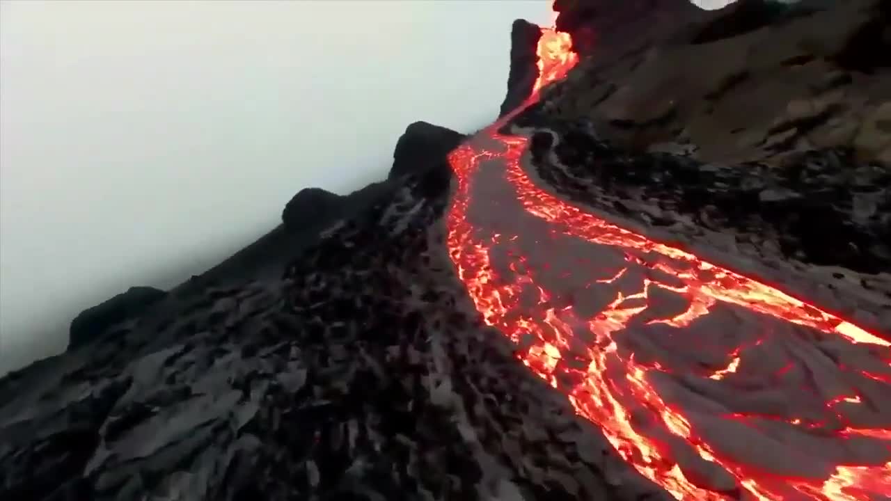 Drone footage of erupting volcano