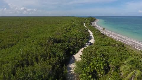 Watch the sea shore the path of a truck