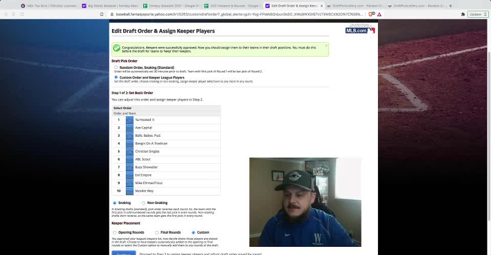 2021 Big Daddy Fantasy Baseball Draft Lottery