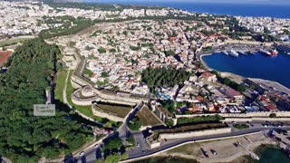 Intact medieval city as seen from a drone