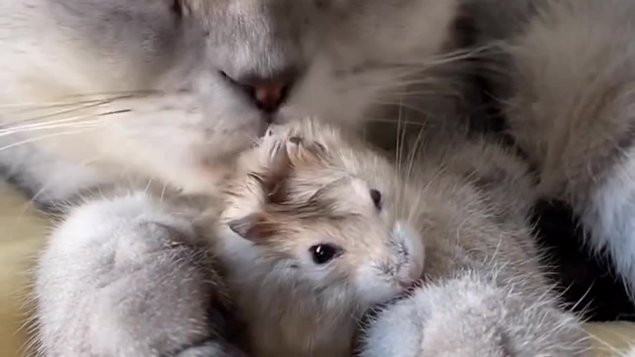 Cute cats make friends with hamsters ❤