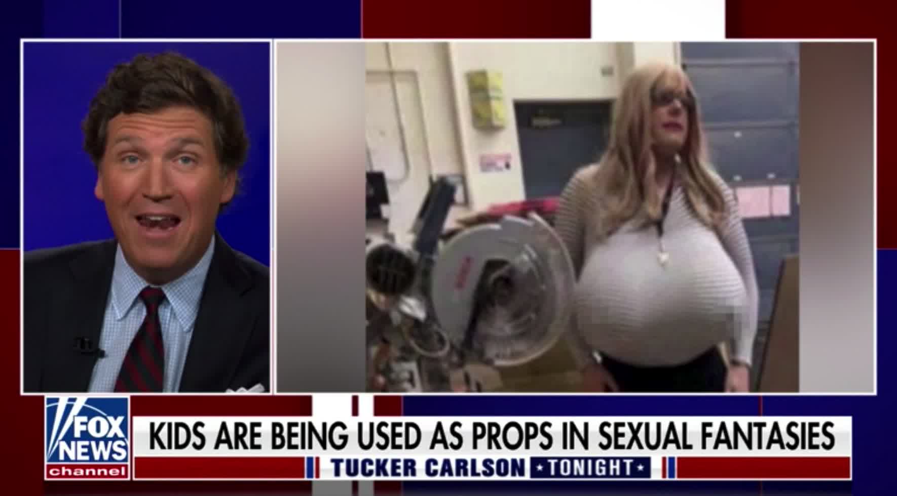 Tucker Carlson reports on a Canadian biological male teacher who wears massive prosthetic breasts