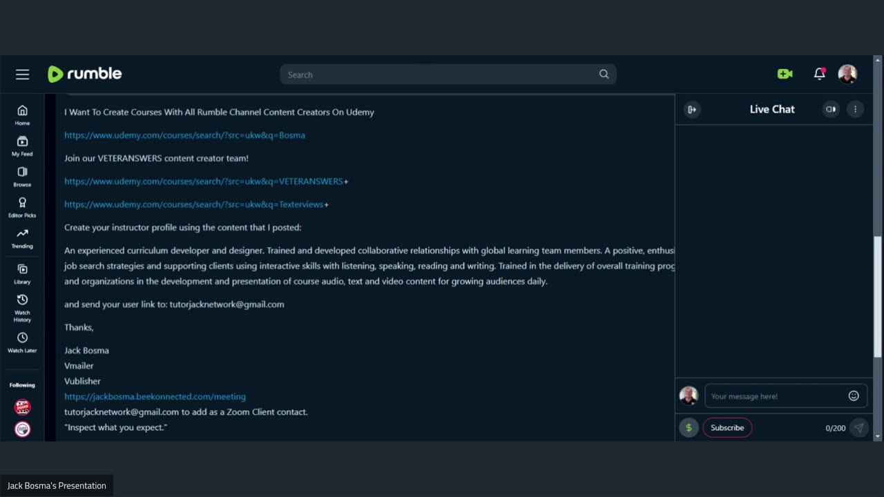 I Want To Create Courses With All Rumble Channel Content Creators On Udemy