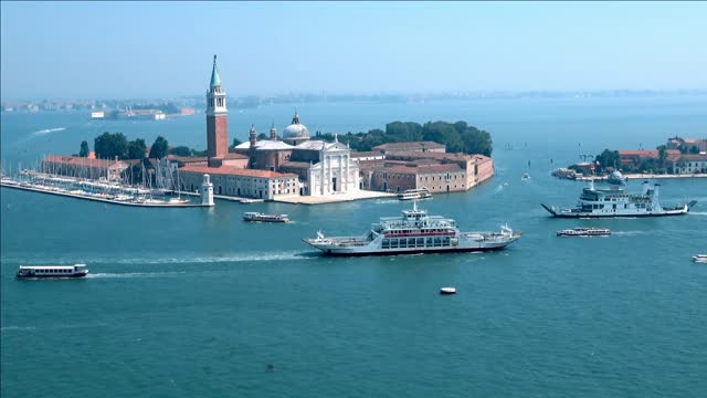 italy panoramic view of san giorgio maggiore island from st marks campanile