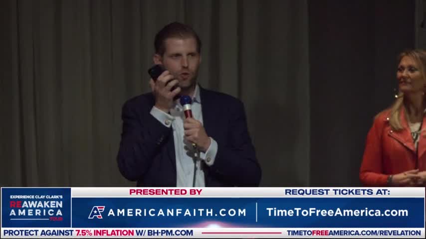 Eric Trump Calls President Trump LIVE into the ReAwaken America Tour