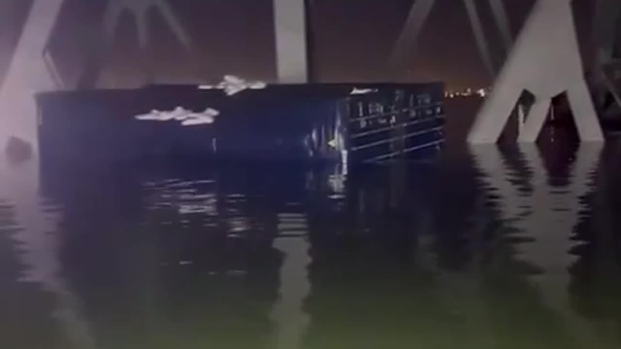 Close footage of "Dali" after it crashed into the Francis Scott Key Bridge in Baltimore#2