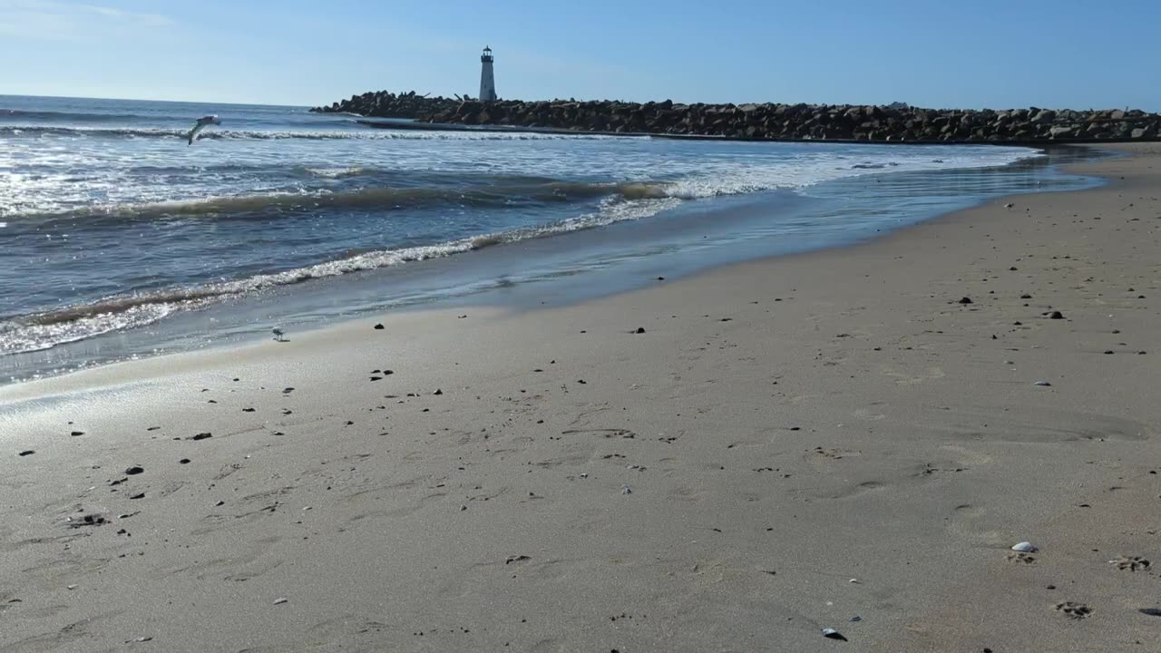 Tranquil waves, happy kids and a lighthouse