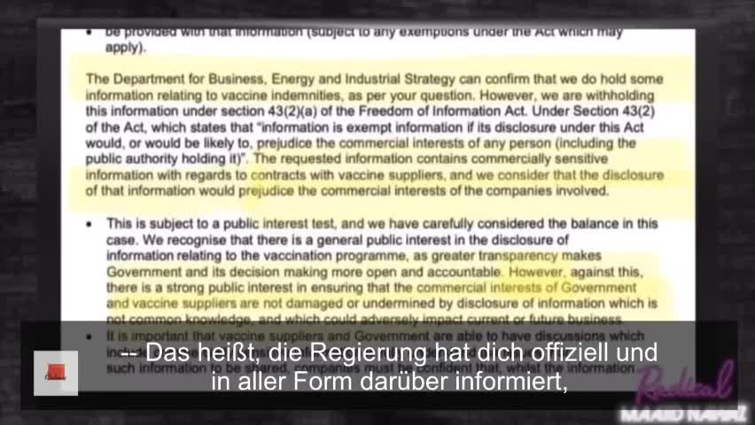 Die Regierung hat AstraZeneca und allen anderen Herstellern Haftungsfreiheit gewährt ‼