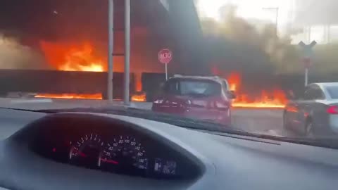 In Mexico, a freight train passed through burning fuel leaking from an emergency fuel tanker.
