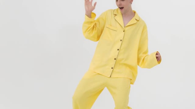 Funny Male Model Dancing while Wearing Pajamas