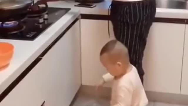 Cute Baby Cooking with Dad