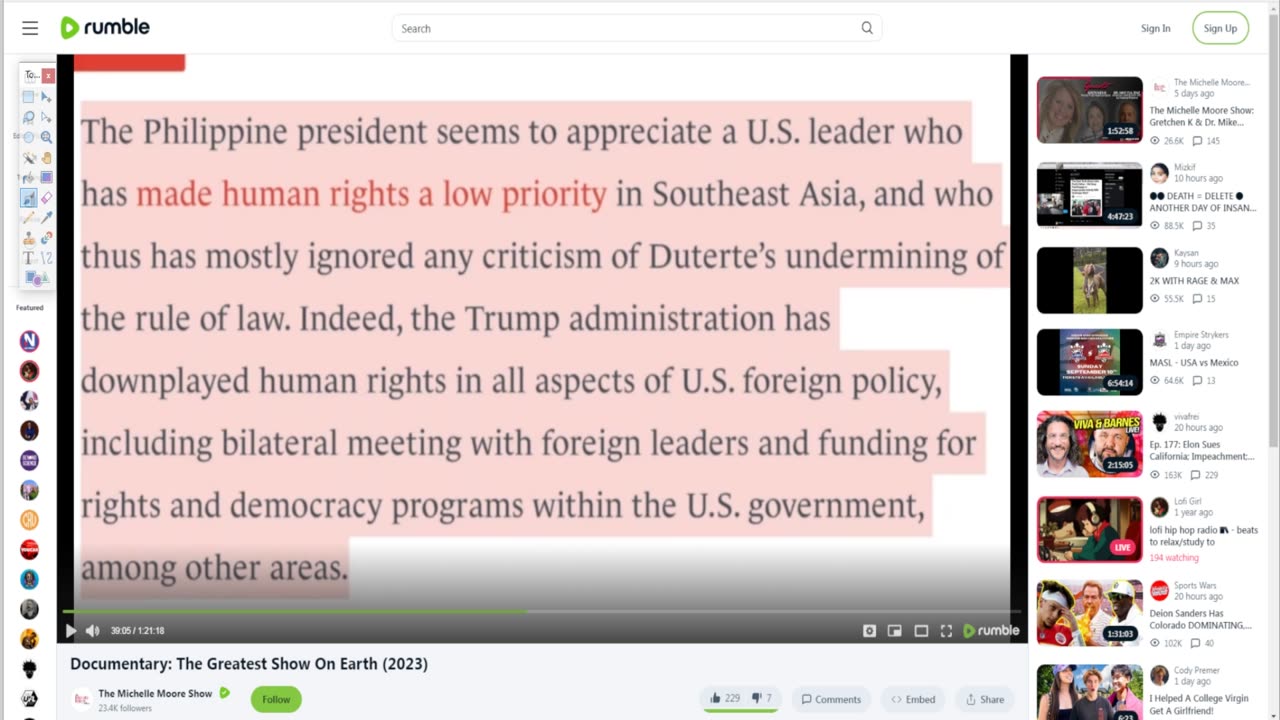 rumble - the philippine president seems to appreciate at U.S. leader who has made human rights