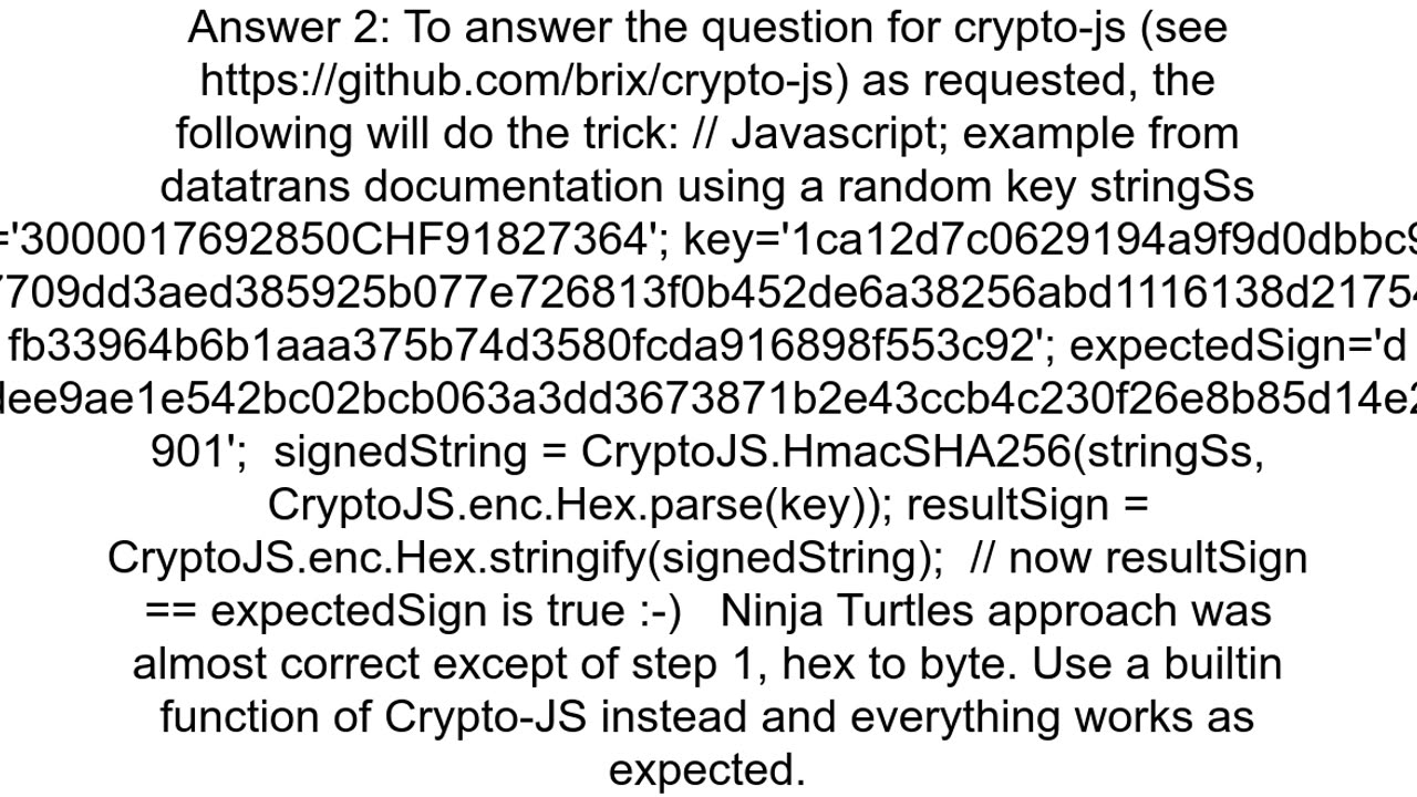 How to generate HMACSHA256 sign in javascript for datatrans