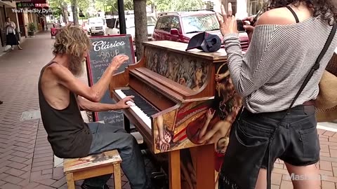 Homeless Man Playing Piano In The Street Beautifully (Come Sail Away)