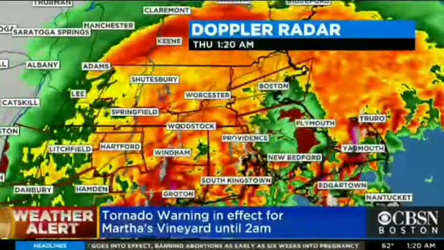 A Tornado Warning is in effect over parts of Martha's Vineyard and Cape Cod through 1:45AM