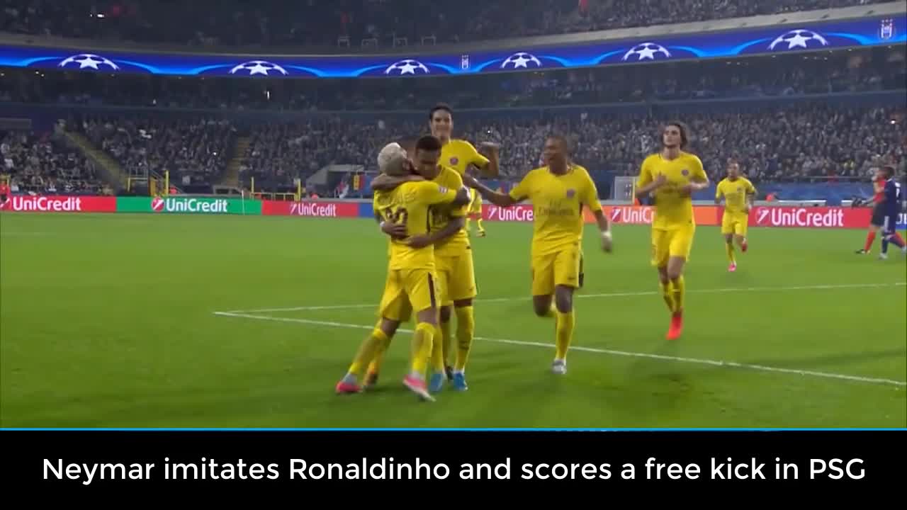 Neymar imitates Ronaldinho and scores a free kick in PSG