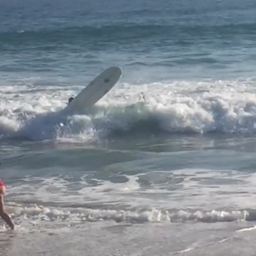 Woman flipped over by wave on board