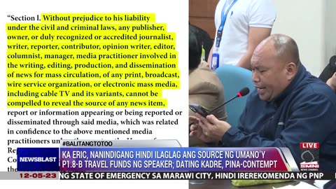 Ka Eric, nanindigang hindi ilaglag ang source ng umano'y P1.8-B travel funds ng speaker