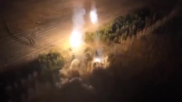 Footage of night firing from the Uragan MLRS