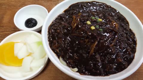 Korean street food. Black been noodles.