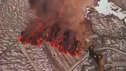 Lava streams into Blue Lagoon parking, obliterating structure following another eruption