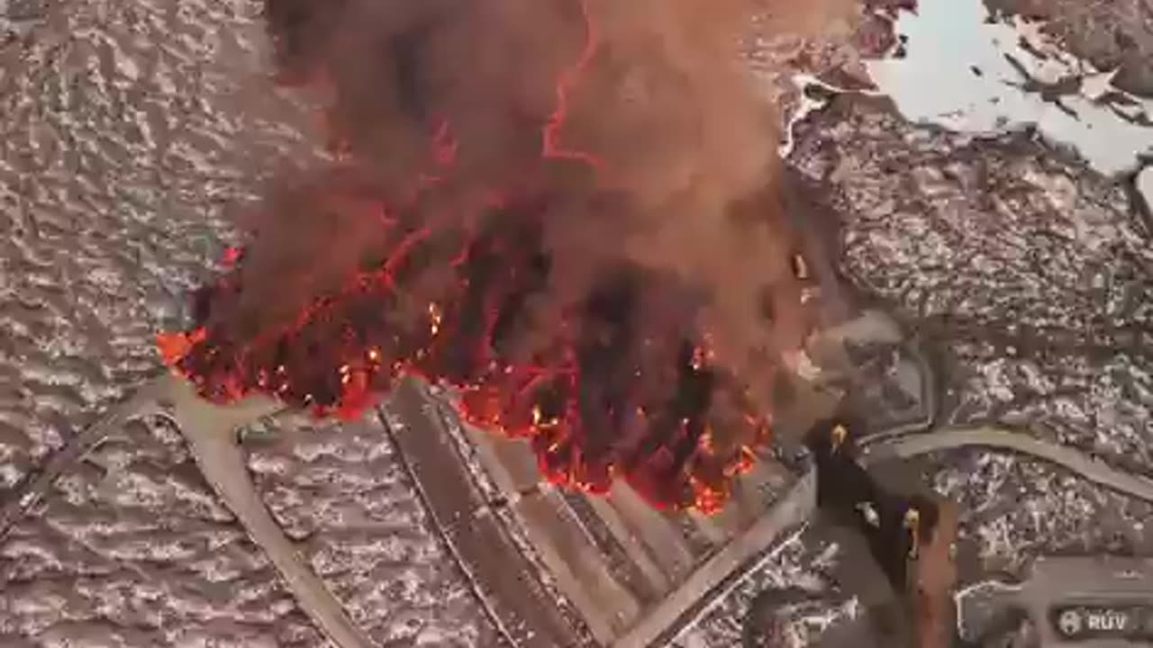 Lava streams into Blue Lagoon parking, obliterating structure following another eruption