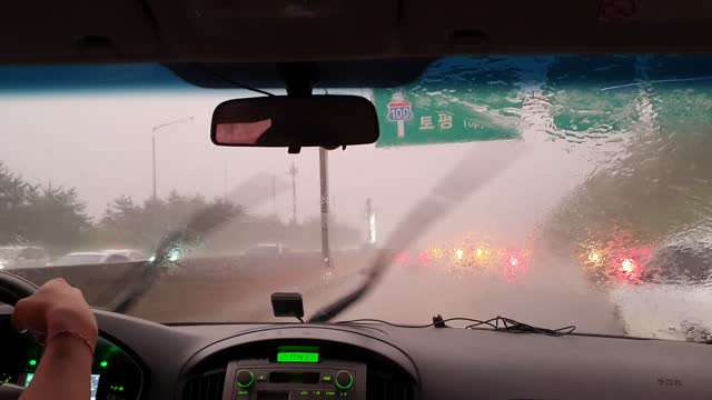 Driving in the heavy rain