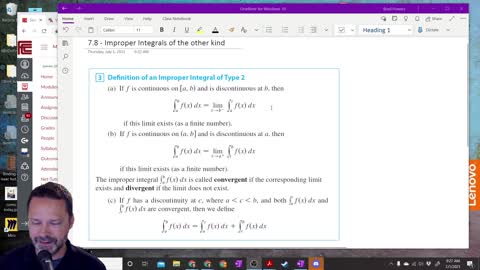 Calculus 2 - Section 7-8 - Discontinuous Integrands - Improper integrals