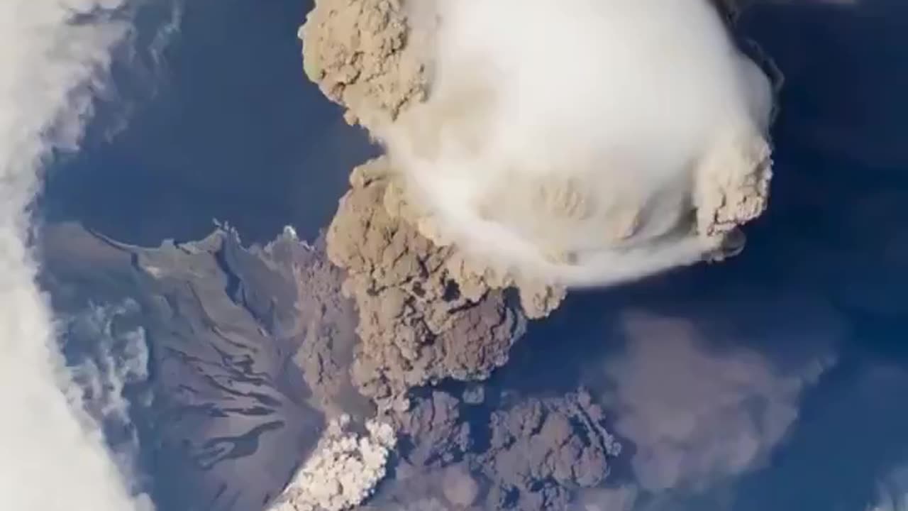 Volcano eruption from space