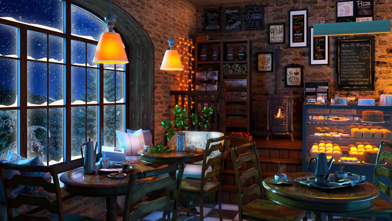 Musica jazz tranquilla e atmosfera invernale da caffetteria