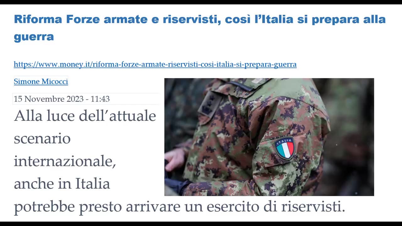 Crosetto: Leva obbligatoria. L'Italia si prepara alla guerra.