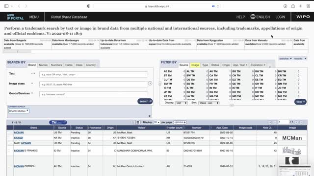 WIPO Global Brand Database Trademark Search Results for McMan August 11, 2022