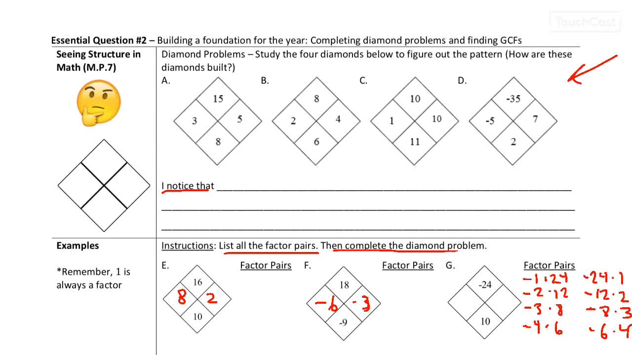 Greatest Common Factor and Diamond Problems