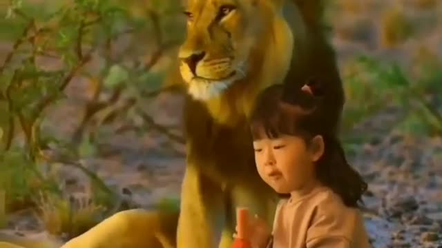 Girl Playing With Lion