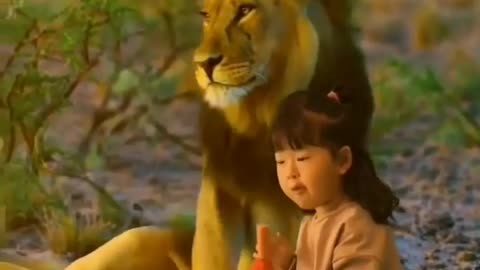 Girl Playing With Lion