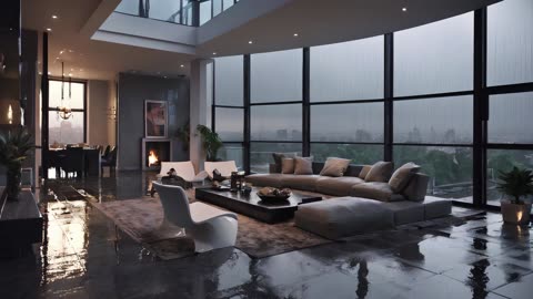 Penthouse Overlooking the City Vibes- Luxury Piano Playing- Rain Atmosphere