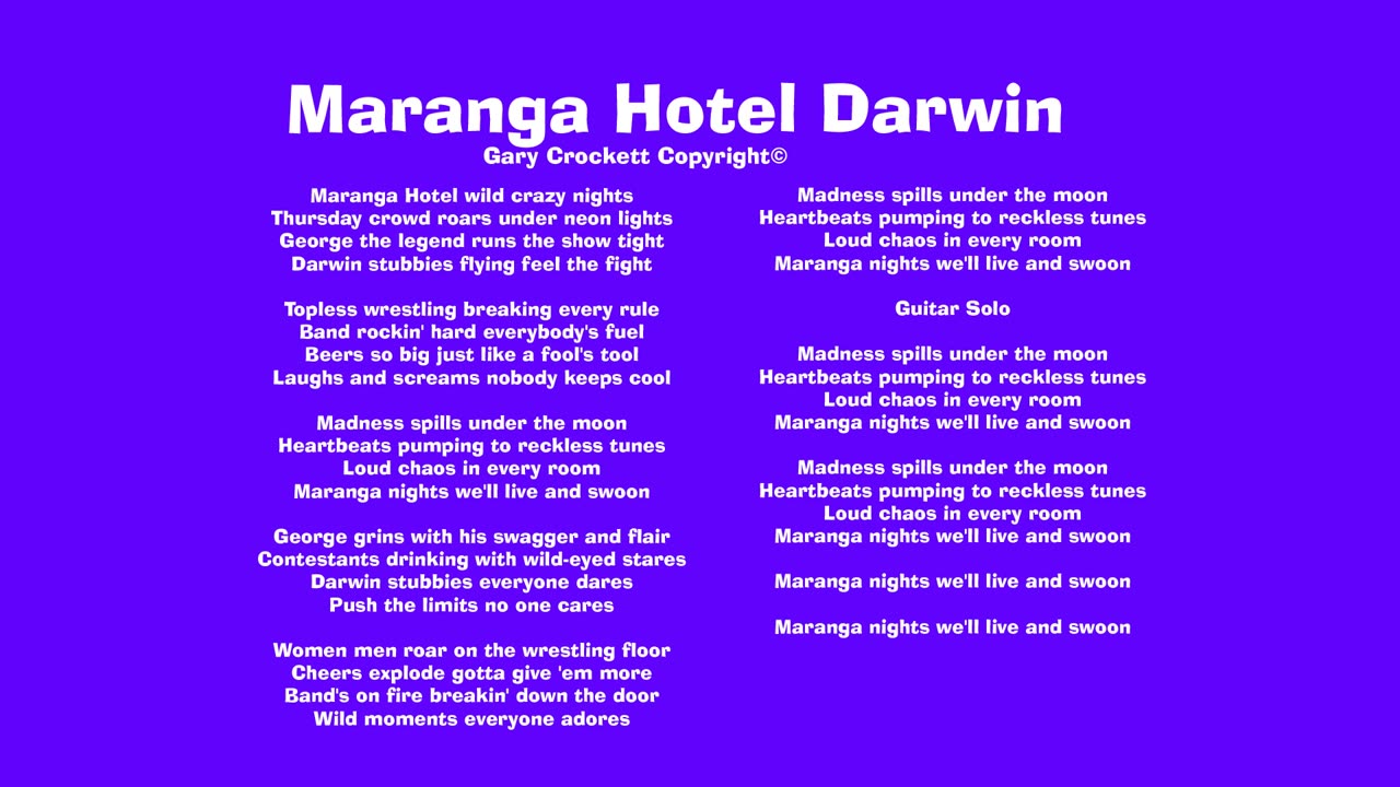 Maranga Hotel Darwin Song