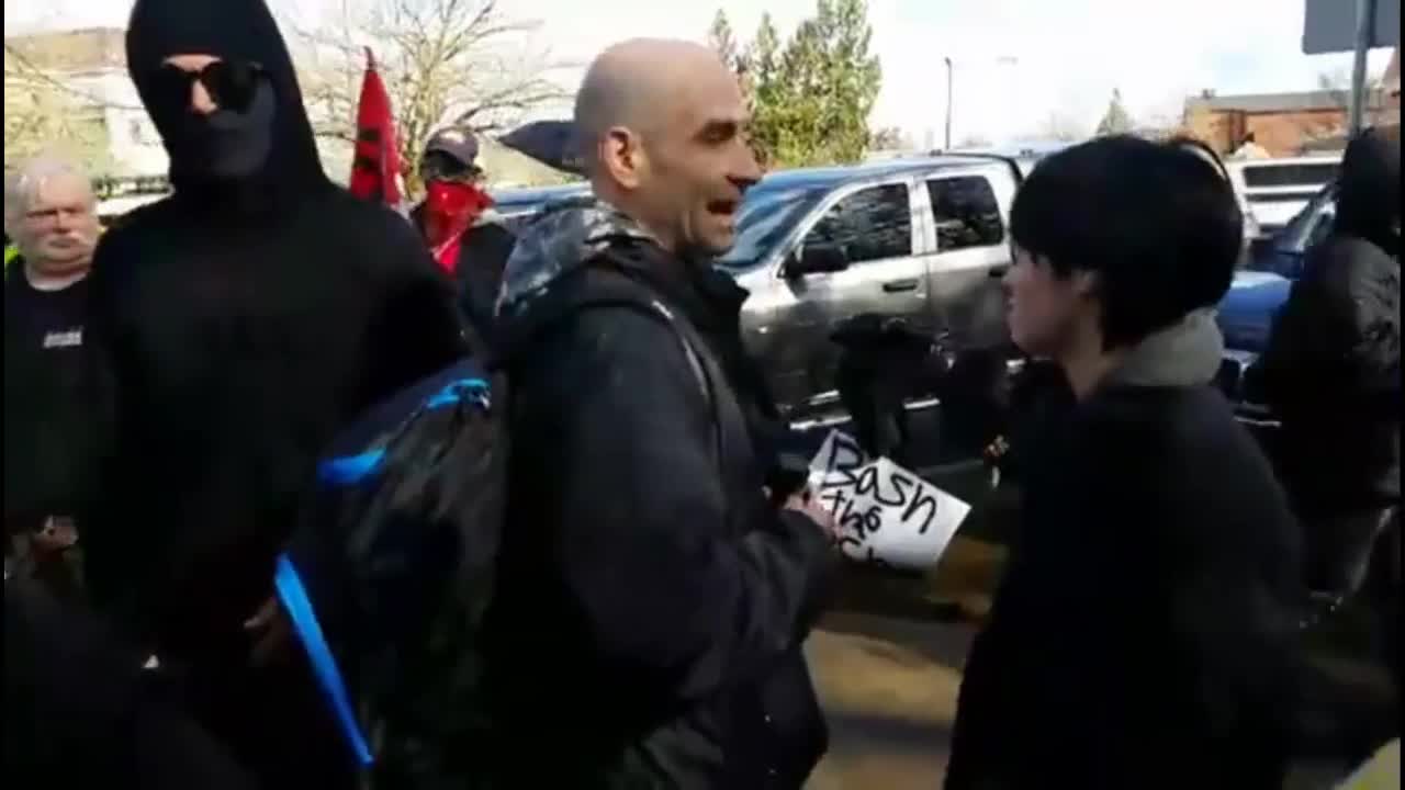 Trump Supporters Take Their Masks Off To Prove A Point To #ANTIFA Protesters At #March4Trump Event